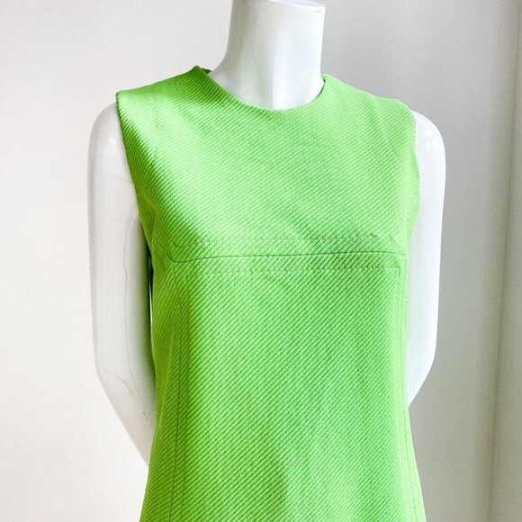 Vintage Chartreuse Green Sleeveless High Neck A line Dress  S - Picture 2 of 6